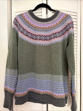 ERIBE Scotland Olive Green Fair Isle Crewneck wool and angora Sweater